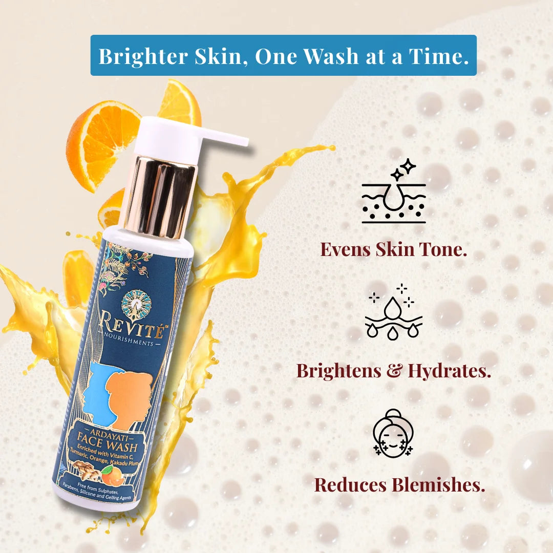 Ardayati Vitamin C Face Wash | Turmeric, Orange & Kakdu Plum | Eco-Cert Surfactants and Foaming Agents | 100ml