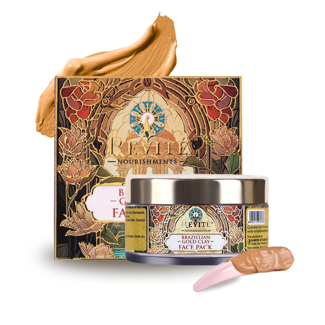 Brazillian Gold Clay Face Pack | Eco-Certified Brazillian Gold Clay | Eco-Cert Hyaluronic Acid | Turmeric, Sandalwood, Rose Extract | 50gm