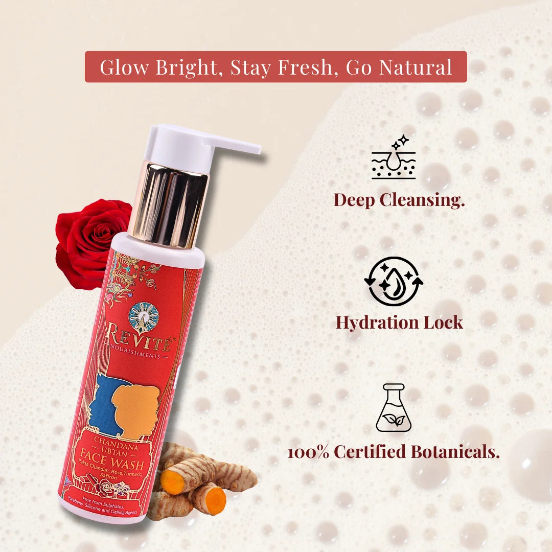 Chandana Ubtan Face Wash | Rakta Chandan, Rose,Turmeric, Saffron | Eco-Cert Surfactant and Foaming Agents | 100ml