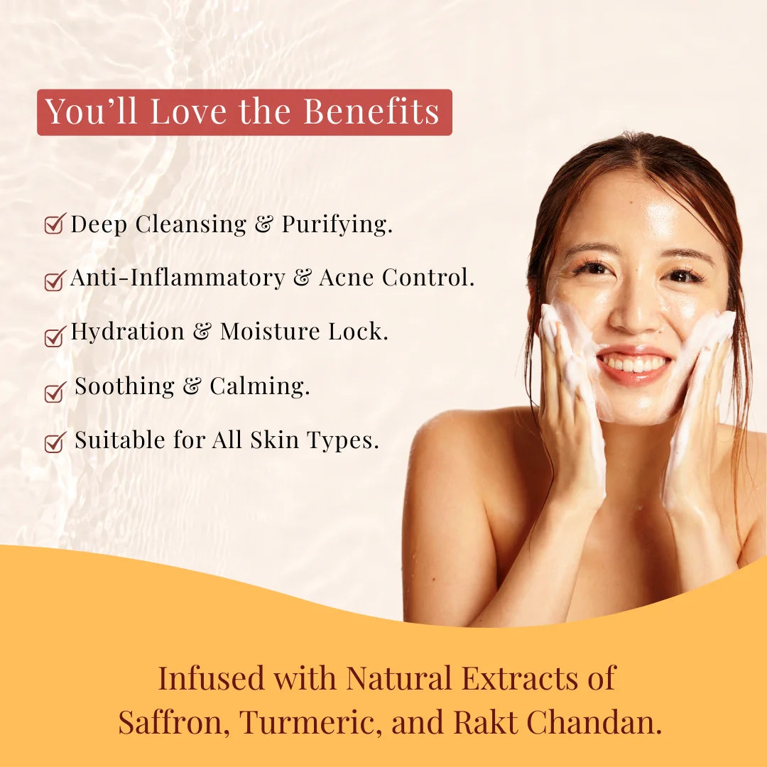 Chandana Ubtan Face Wash | Rakta Chandan, Rose,Turmeric, Saffron | Eco-Cert Surfactant and Foaming Agents | 100ml