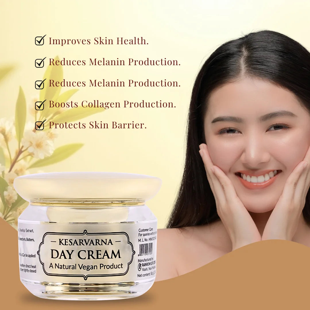 Kesarvarna Natural Day Cream | Saffron, Lotus Seed and Rosehip Extracts | 50gm