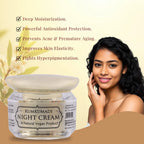 Kumkumadi Night Cream | 30 Solar Infused herbs in Kumkumadi Oil | Natural Butters & Essential Oils | COSMOS Certified Emulsifiers | 50gm