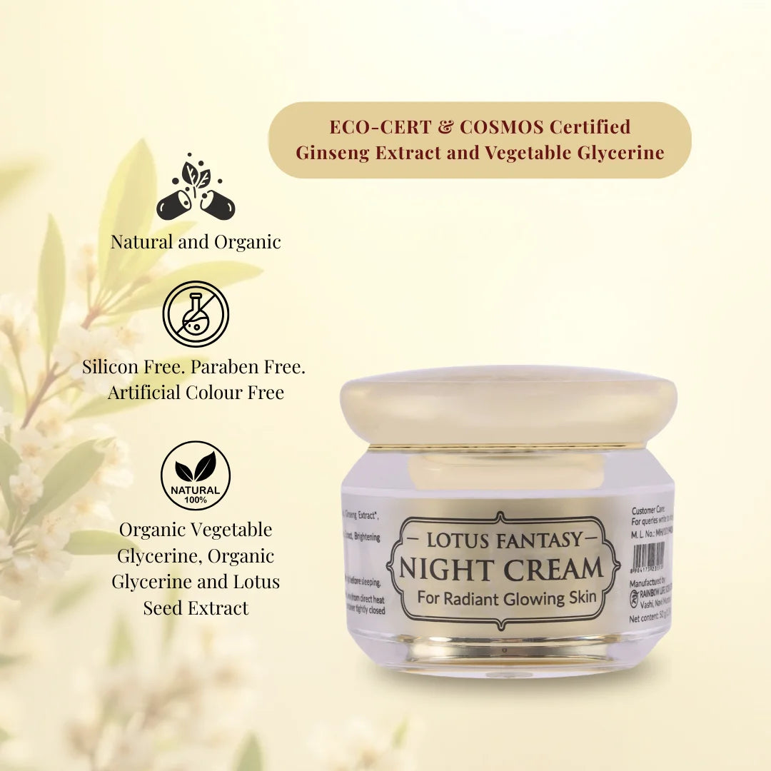 Lotus Fantasy Night Cream | Eco-Certified Ginseng Extract, Lotus Seed Extract | 50gm