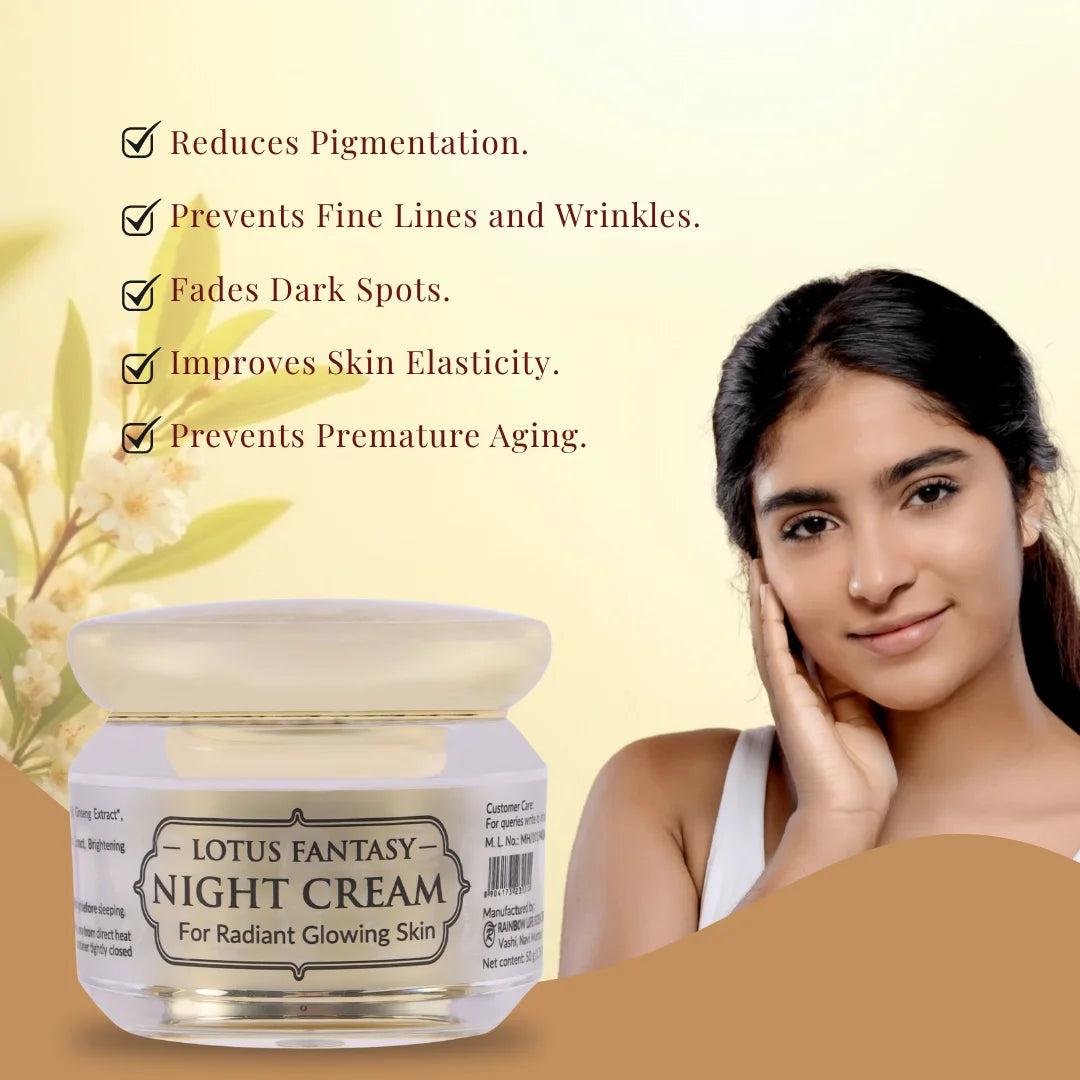 Lotus Fantasy Night Cream | Eco-Certified Ginseng Extract, Lotus Seed Extract | 50gm