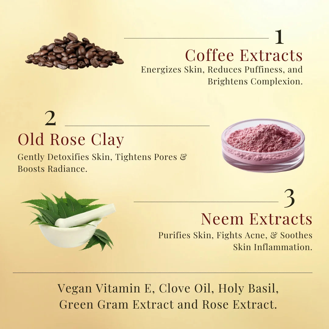 Old Rose Clay Natural Face Pack | Eco-Cert Old Rose Clay | Coffee, Neem, Clove Oil & Rose Extarct | 50mg