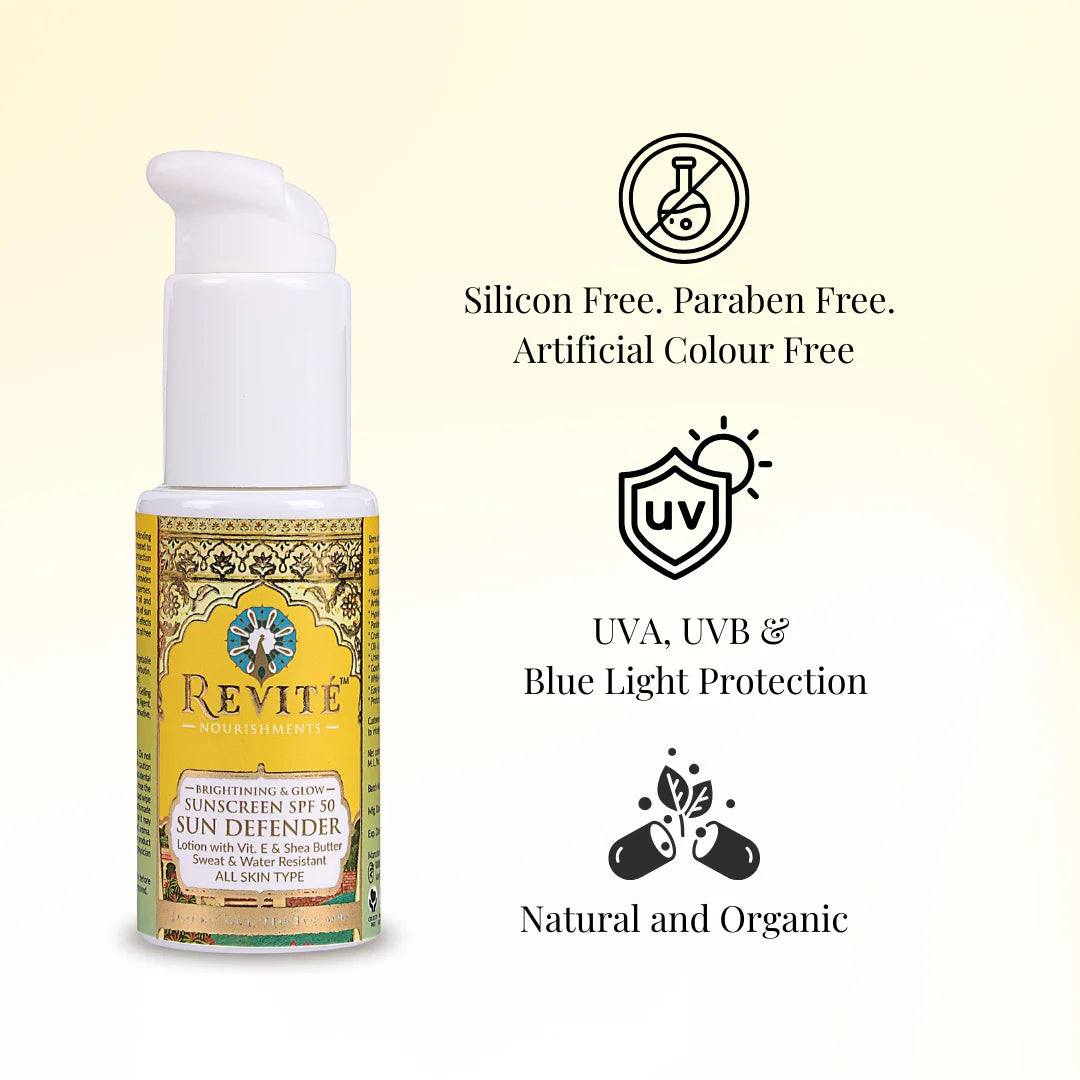 Sun Defender Sunscreen | SPF 50 PA++++ | Sunflower Oil , Shea Butter| Eco-Certified Zinc Oxide | 50ml