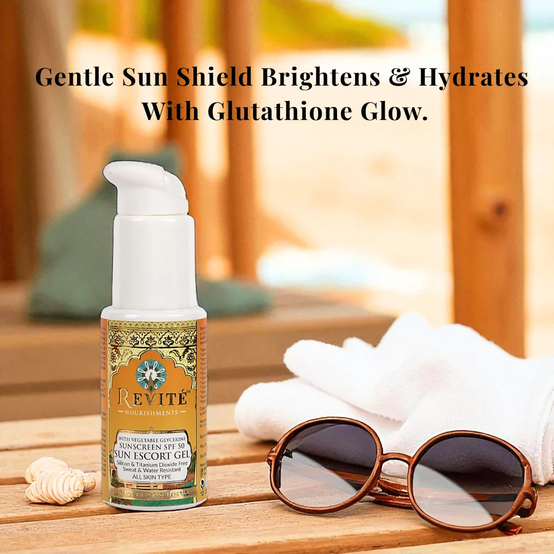 SUN ESCORT Gel Sunscreen SPF 50++++ | Brightening UV Protection Revite Nourishments SUN ESCORT Gel Sunscreen SPF 50++++ | Brightening UV Protection Revite Nourishments